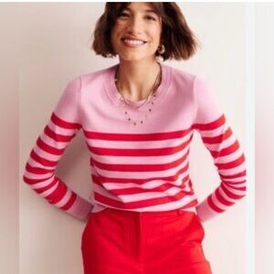 Boden Pink with Red Horizontal Stripe Sweater